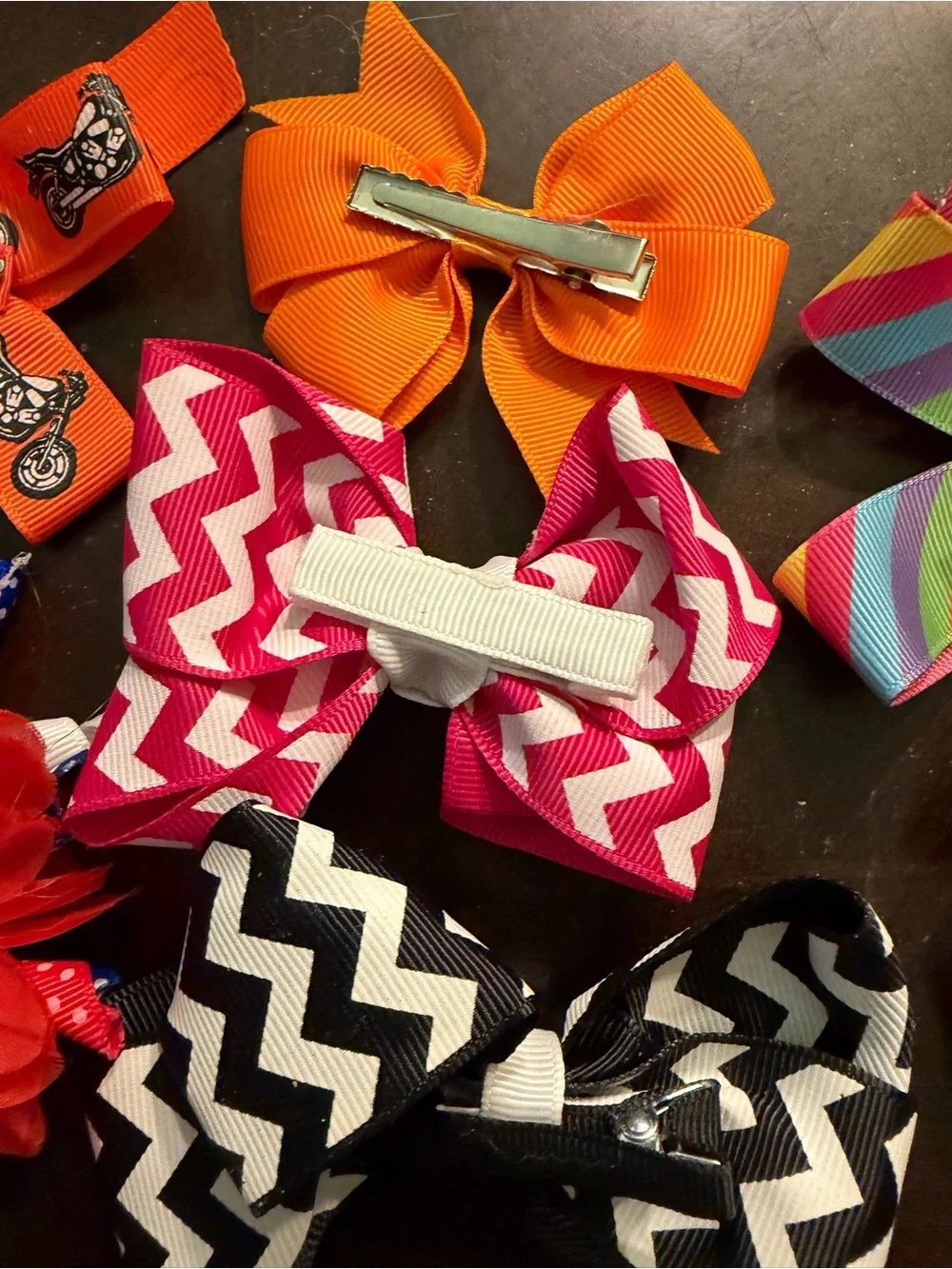Bundle of 7 clip on handmade hair bows w/ motorcycles and July 4th